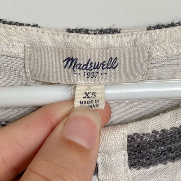 Madewell Terry Striped Back-Zip Pullover Slouchy 100% Cotton Size XS - Picture 7 of 11